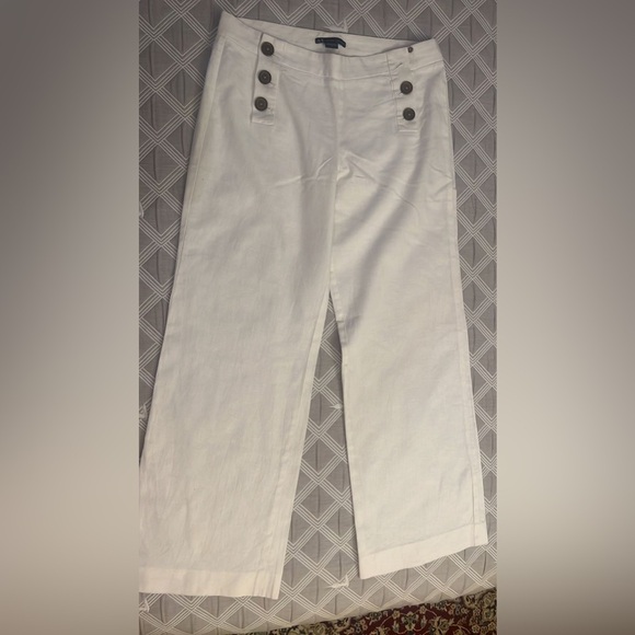 Armani Exchange Linen White Wide-Leg Trousers - Picture 1 of 8